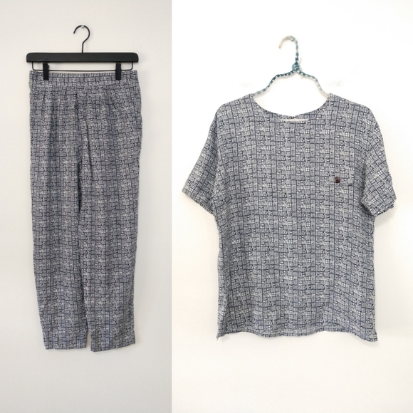 Vintage Tops - Vintage Short Sleeve and Lounge Pants Set Medium